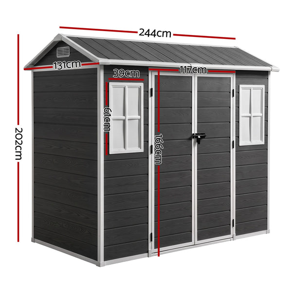 Giantz Garden Shed Resin Outdoor Storage Box 2.44x1.31M Tool Shed Backyard Black Awezingly
