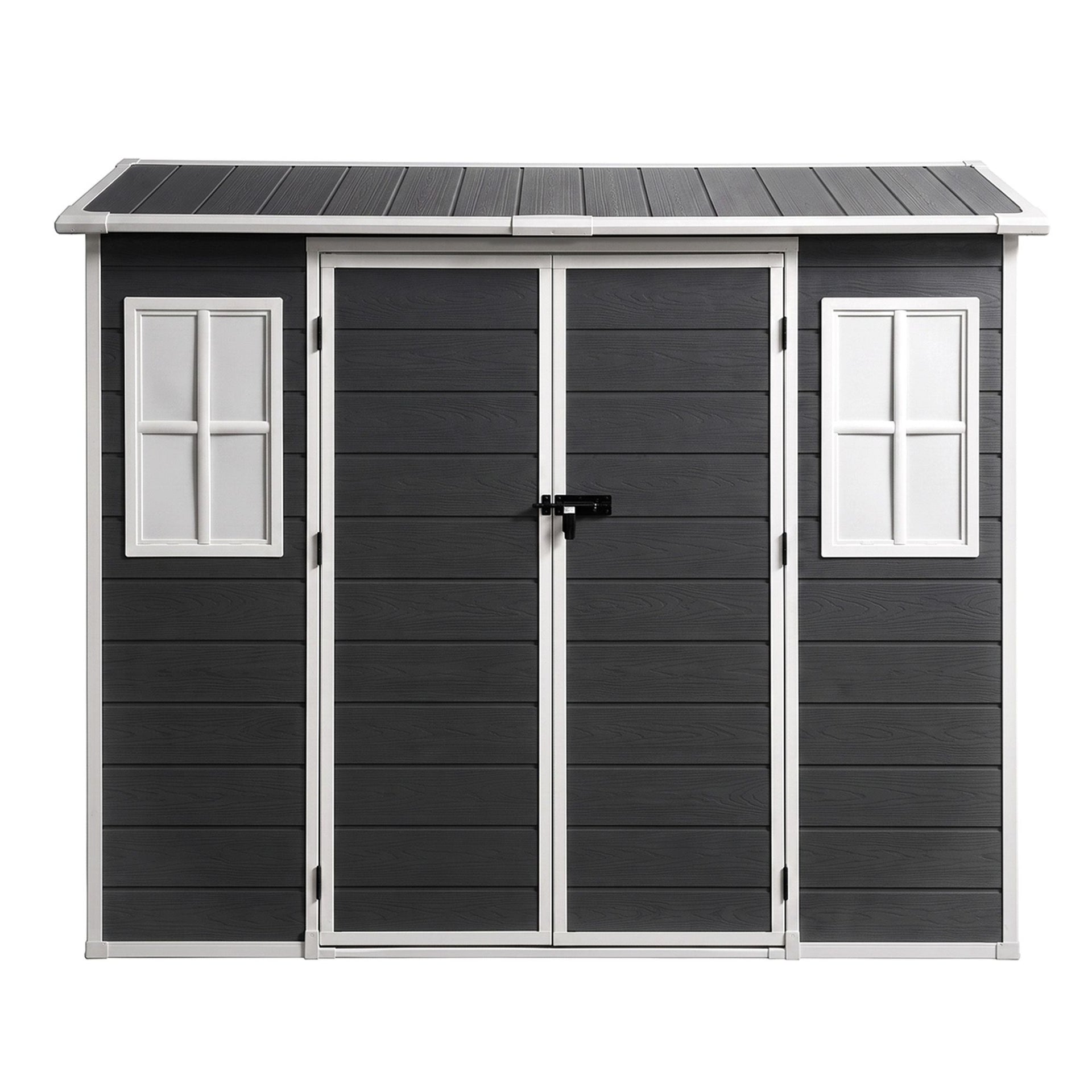 Giantz Garden Shed Resin Outdoor Storage Box 2.44x1.31M Tool Shed Backyard Black Awezingly