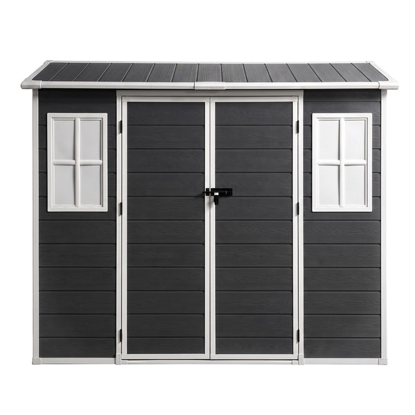Giantz Garden Shed Resin Outdoor Storage Box 2.44x1.31M Tool Shed Backyard Black Awezingly