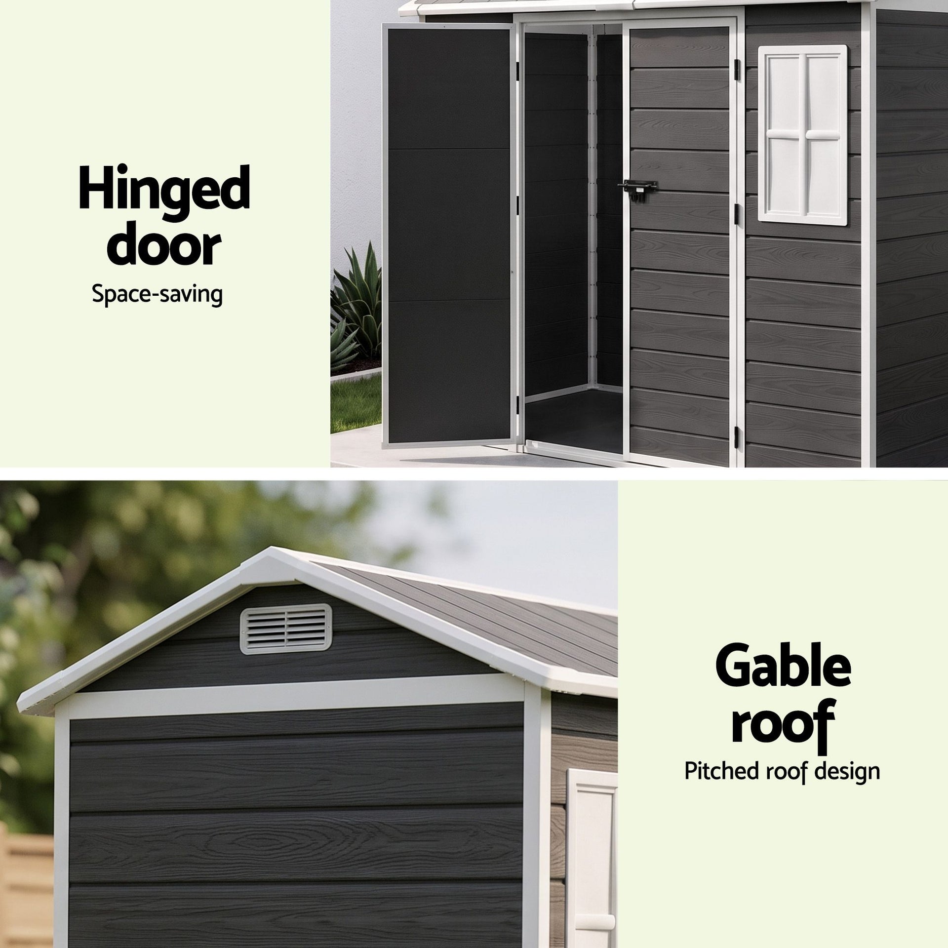 Giantz Garden Shed Resin Outdoor Storage Box 2.44x1.31M Tool Shed Backyard Black Awezingly