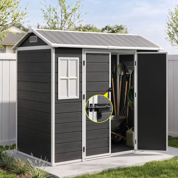 Giantz Garden Shed Resin Outdoor Storage Box 2.44x1.31M Tool Shed Backyard Black Awezingly
