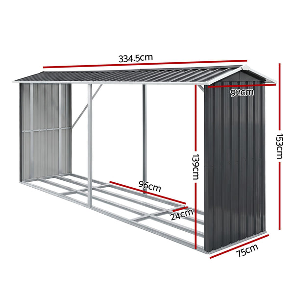 Giantz Firewood Storage Shed 334.5CM x 92CM Outdoor Log Rack Galvanised Steel Wood Holder Giantz