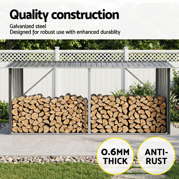 Giantz Firewood Storage Shed 334.5CM x 92CM Outdoor Log Rack Galvanised Steel Wood Holder Giantz