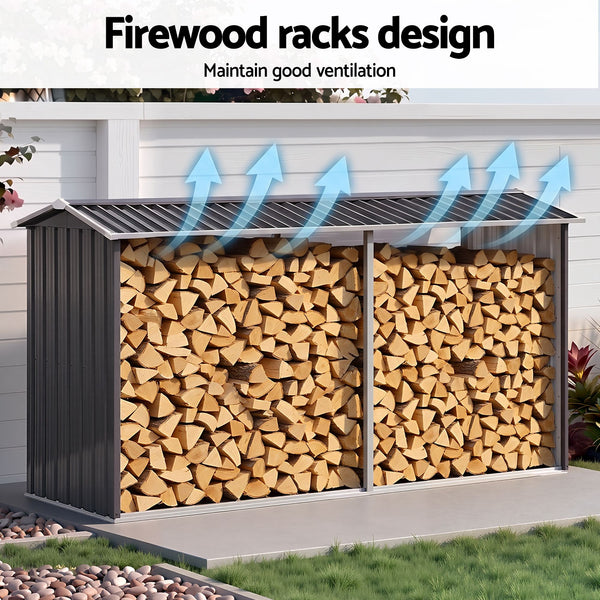 Giantz Firewood Storage Shed 334.5CM x 92CM Outdoor Log Rack Galvanised Steel Wood Holder Giantz