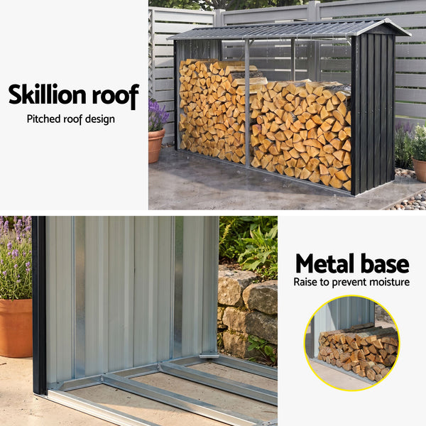 Giantz Firewood Storage Shed 334.5CM x 92CM Outdoor Log Rack Galvanised Steel Wood Holder Giantz
