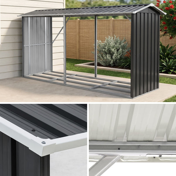 Giantz Firewood Storage Shed 334.5CM x 92CM Outdoor Log Rack Galvanised Steel Wood Holder Giantz
