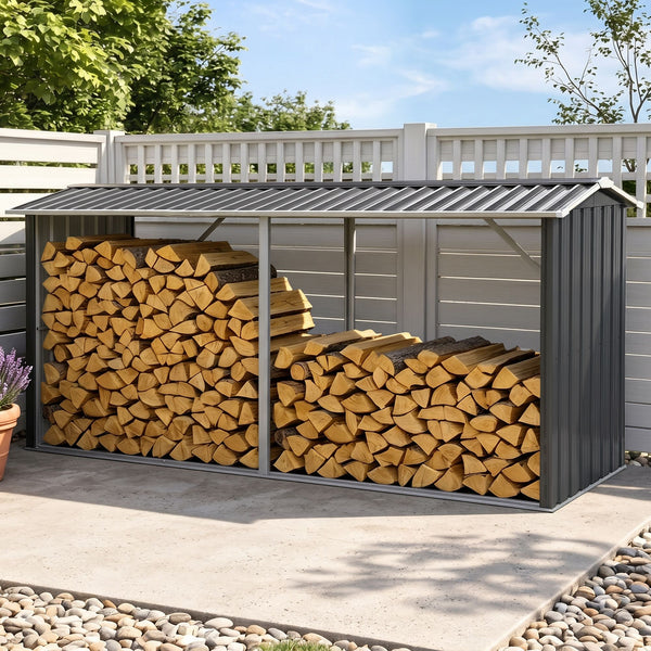 Giantz Firewood Storage Shed 334.5CM x 92CM Outdoor Log Rack Galvanised Steel Wood Holder Giantz