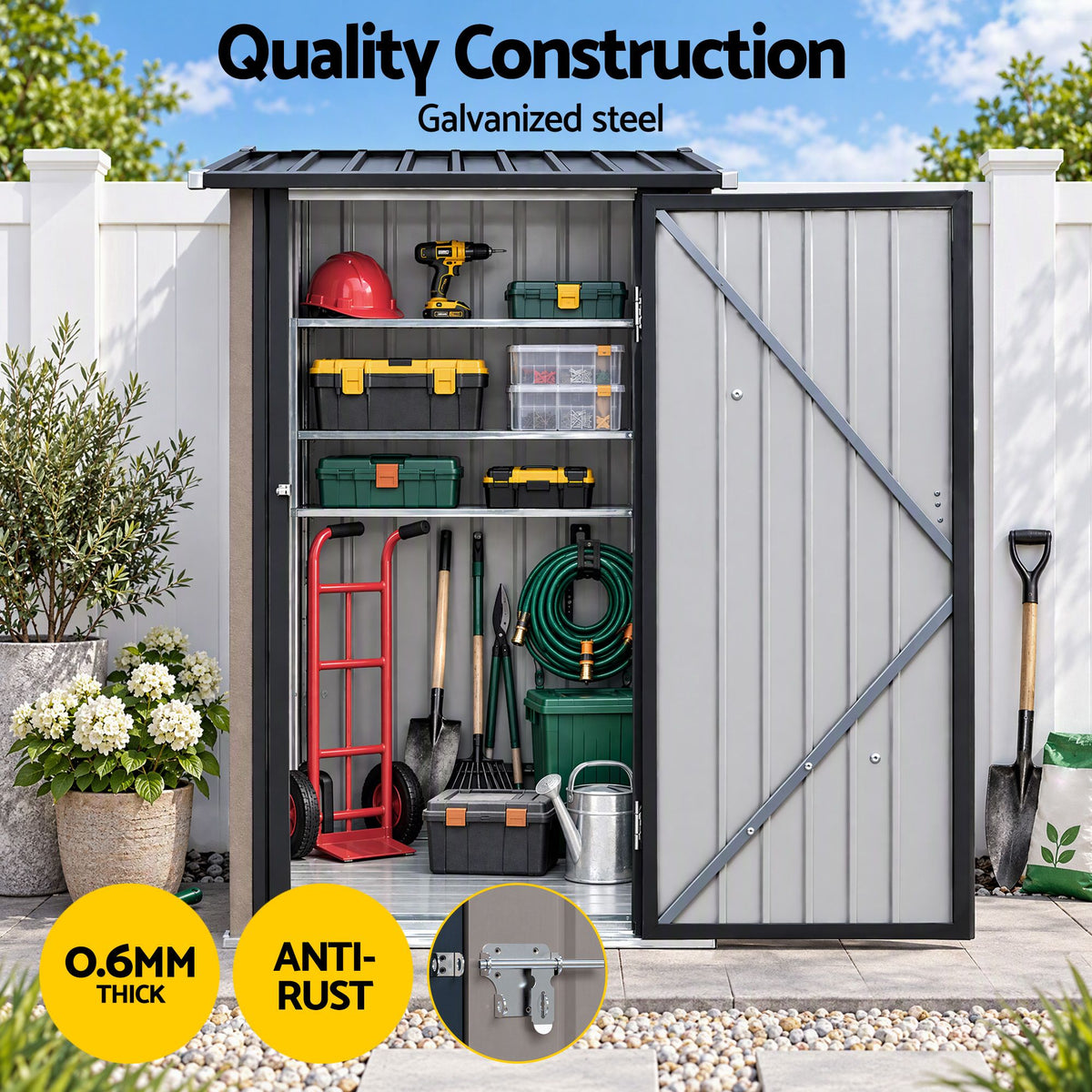 Giantz Garden Shed Outdoor Storage Metal Tool Shed Steel 99x104cm Brown Awezingly