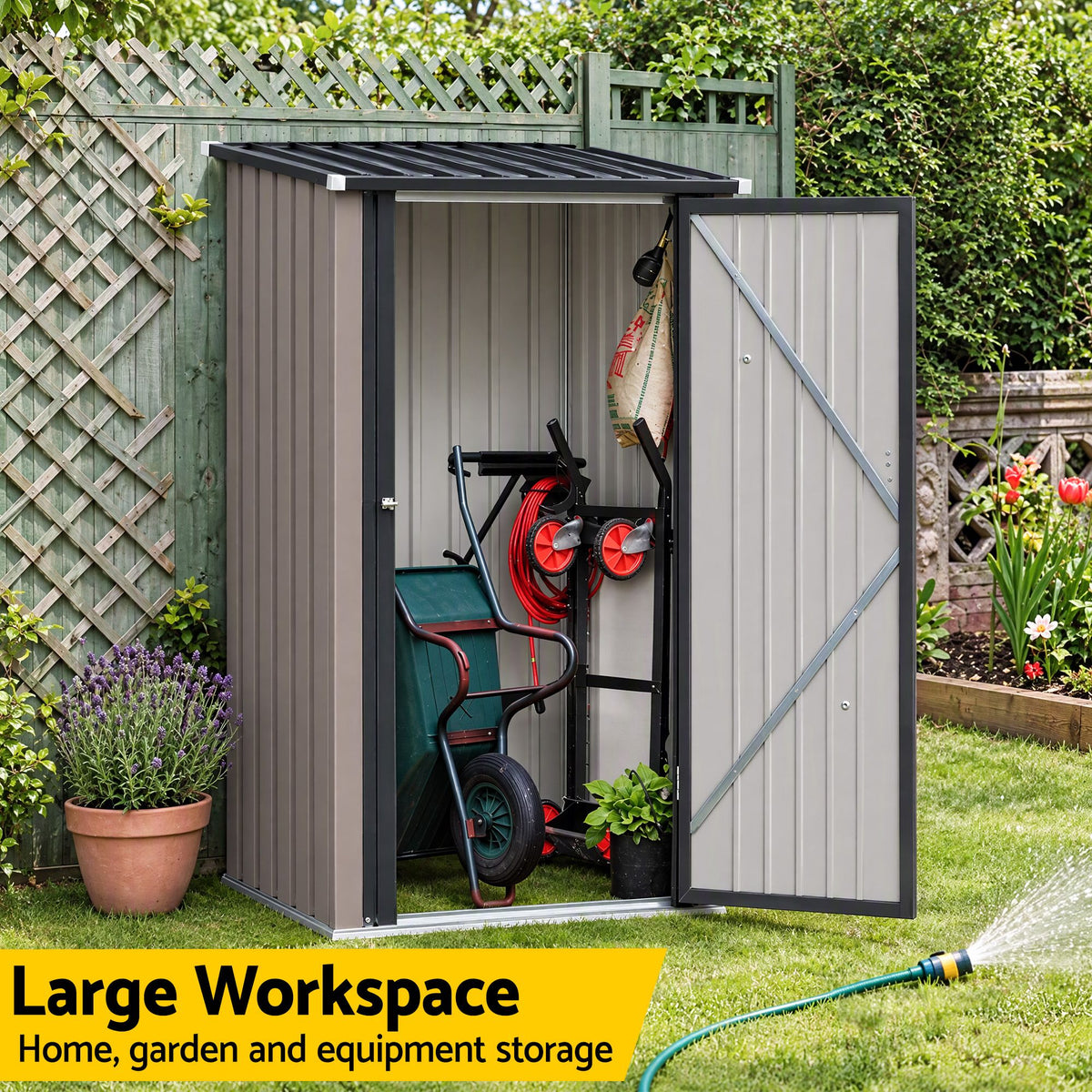Giantz Garden Shed Outdoor Storage Metal Tool Shed Steel 99x104cm Brown Awezingly