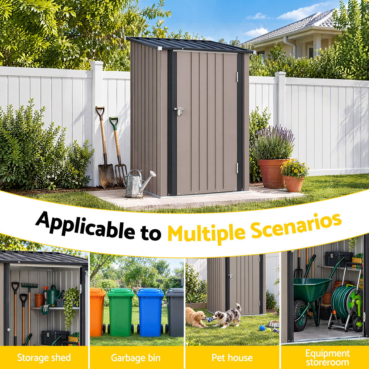 Giantz Garden Shed Outdoor Storage Metal Tool Shed Steel 99x104cm Brown Awezingly