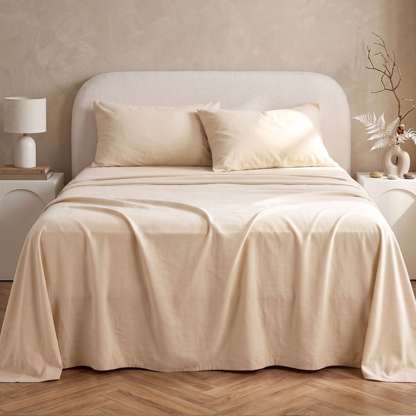 Giselle Double Sheet Set 150 GSM Anti-pilling Micro Flannel, Fast Drying Lightweight 4 Piece, 40CM Deep Pocket Fits Thick Mattress, Cream White Awezingly