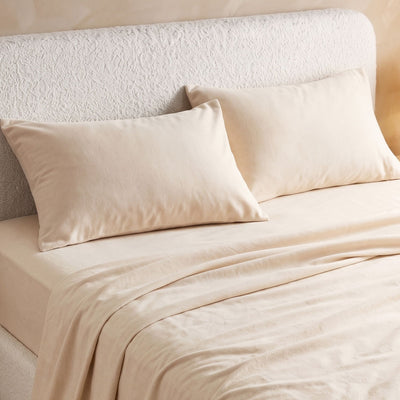 Giselle Queen Sheet Set 150 GSM Anti-pilling Micro Flannel, Fast Drying Lightweight 4 Piece, 40CM Deep Pocket Fits Thick Mattress, Cream White