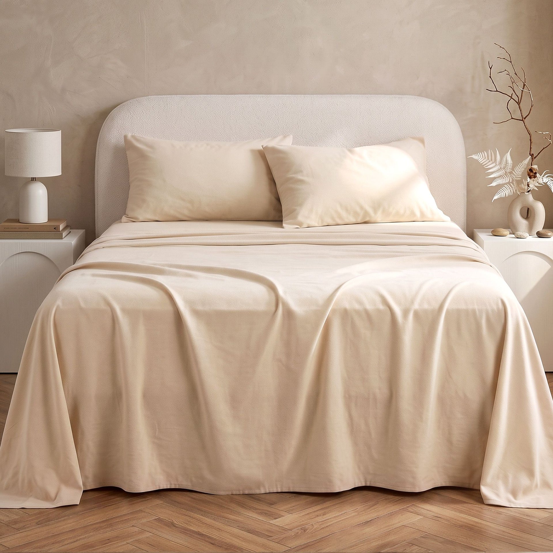 Giselle Queen Sheet Set 150 GSM Anti-pilling Micro Flannel, Fast Drying Lightweight 4 Piece, 40CM Deep Pocket Fits Thick Mattress, Cream White Awezingly