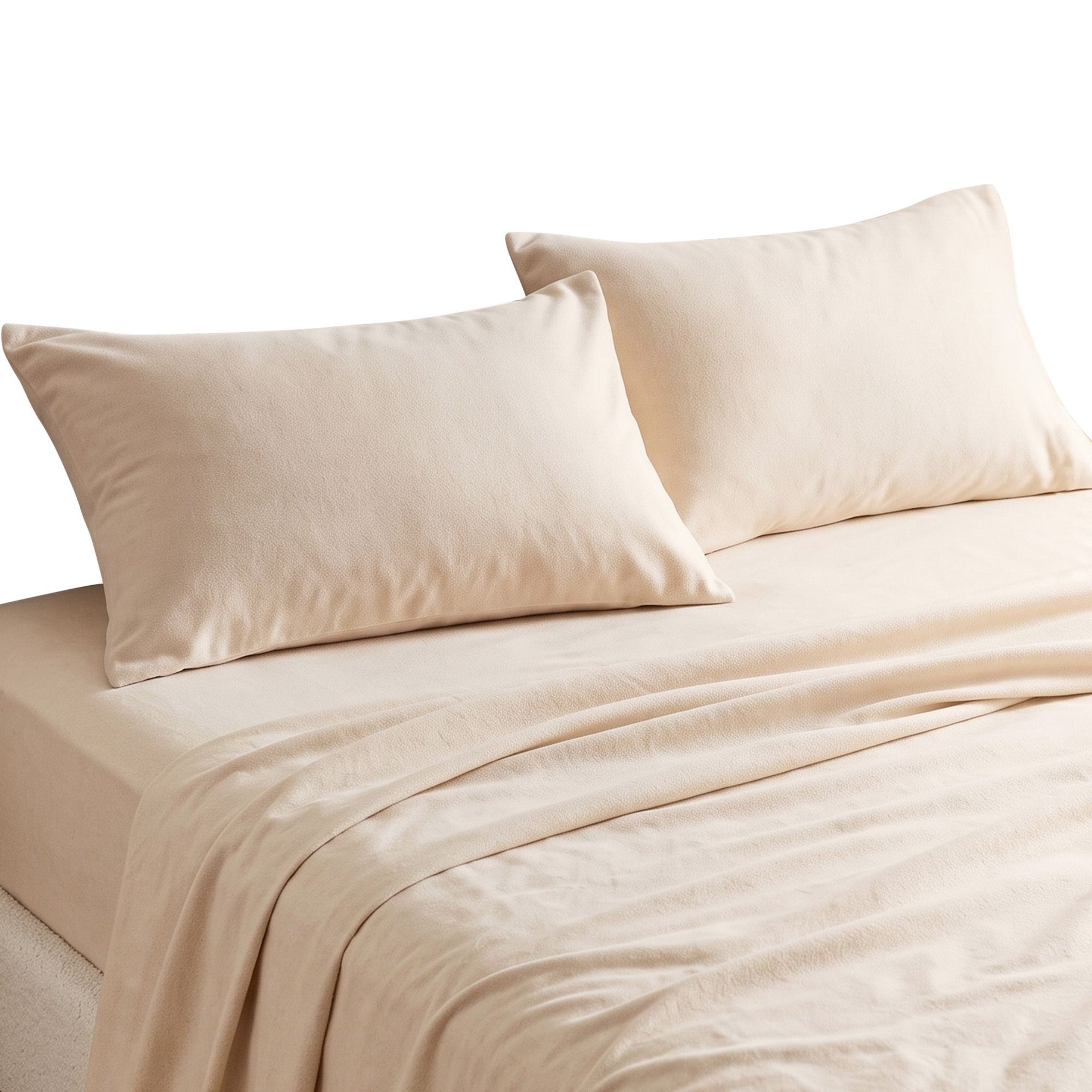 Giselle Queen Sheet Set 150 GSM Anti-pilling Micro Flannel, Fast Drying Lightweight 4 Piece, 40CM Deep Pocket Fits Thick Mattress, Cream White Awezingly