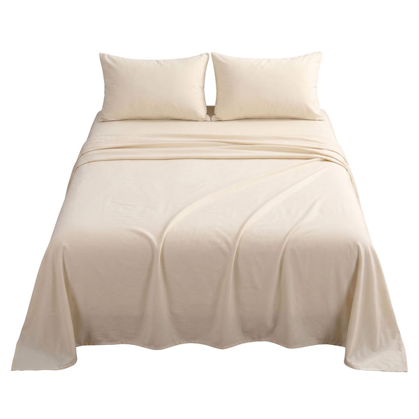 Giselle Queen Sheet Set 150 GSM Anti-pilling Micro Flannel, Fast Drying Lightweight 4 Piece, 40CM Deep Pocket Fits Thick Mattress, Cream White Awezingly