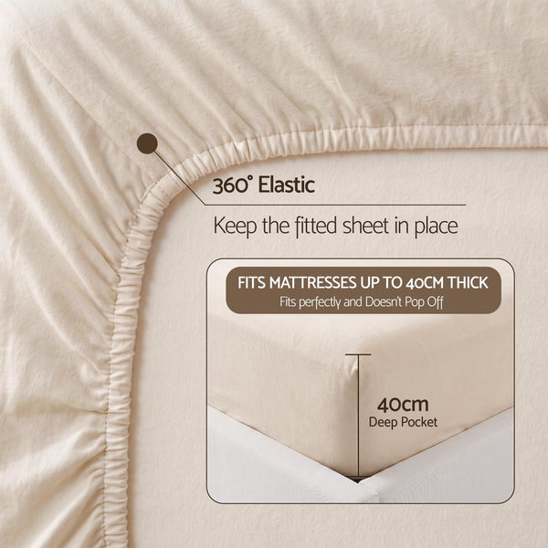 Giselle Single Sheet Set 150 GSM Anti-pilling Micro Flannel, Fast Drying Lightweight 4 Piece, 40CM Deep Pocket Fits Thick Mattress, Cream White Awezingly