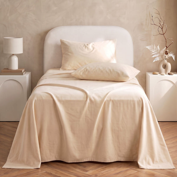 Giselle Single Sheet Set 150 GSM Anti-pilling Micro Flannel, Fast Drying Lightweight 4 Piece, 40CM Deep Pocket Fits Thick Mattress, Cream White Awezingly
