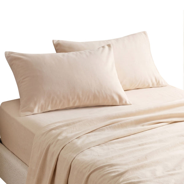 Giselle Single Sheet Set 150 GSM Anti-pilling Micro Flannel, Fast Drying Lightweight 4 Piece, 40CM Deep Pocket Fits Thick Mattress, Cream White Awezingly