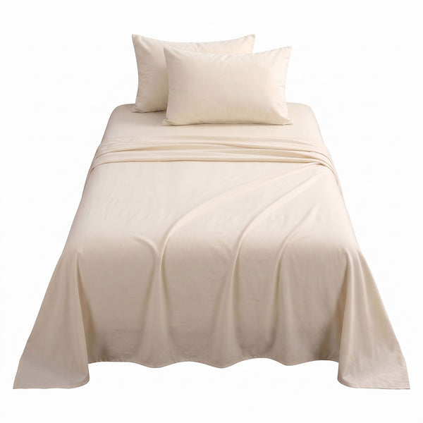 Giselle Single Sheet Set 150 GSM Anti-pilling Micro Flannel, Fast Drying Lightweight 4 Piece, 40CM Deep Pocket Fits Thick Mattress, Cream White Awezingly