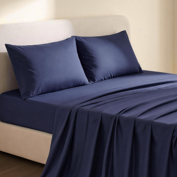Giselle Double 500TC Cotton 4Pcs Sheet Set with 40cm Extra Deep Pocket for Thick Mattresses Sateen Weave for Sweaty Nights Navy Blue Awezingly