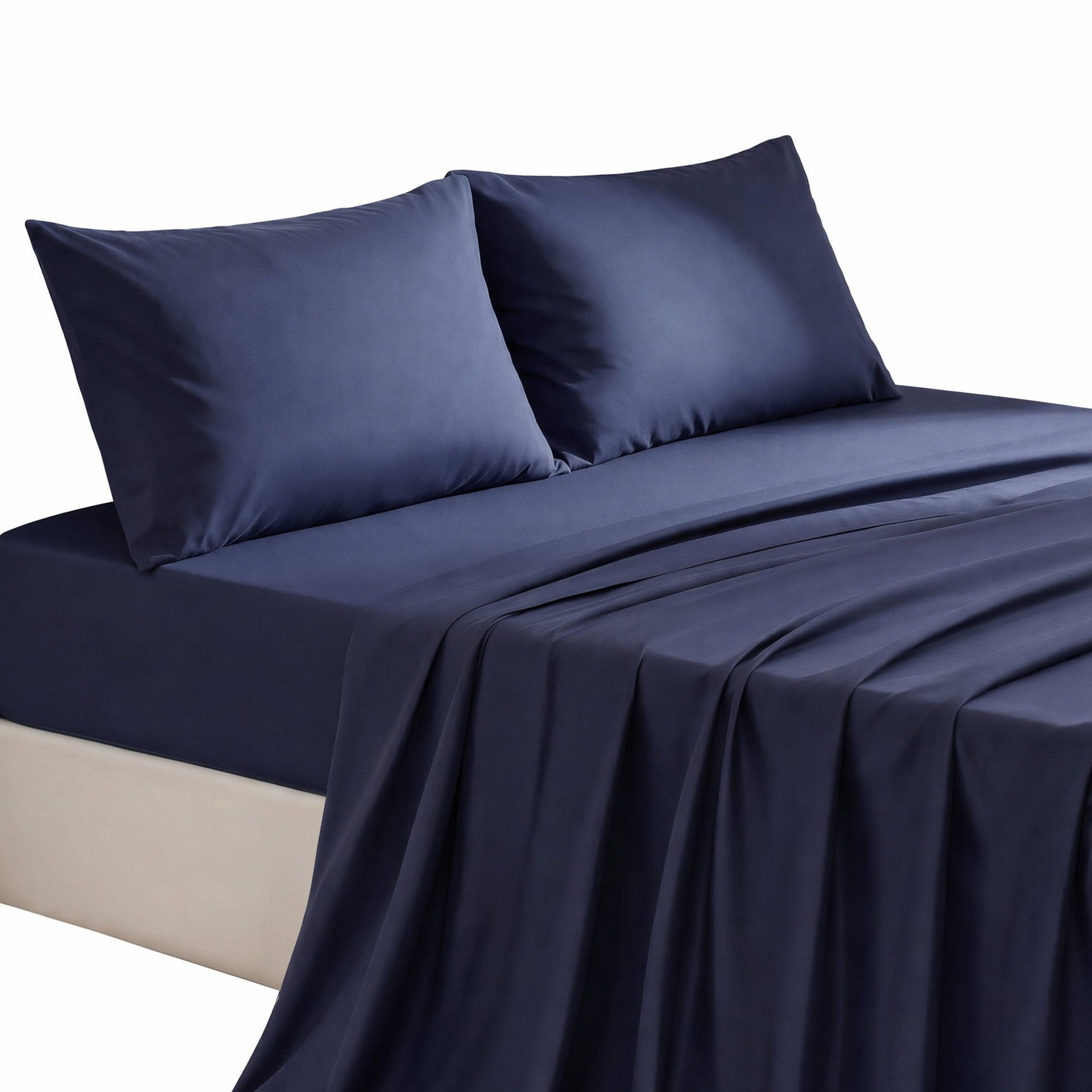 Giselle King 500TC Cotton 4Pcs Sheet Set with 40cm Extra Deep Pocket for Thick Mattresses Sateen Weave for Sweaty Nights Navy Blue Awezingly