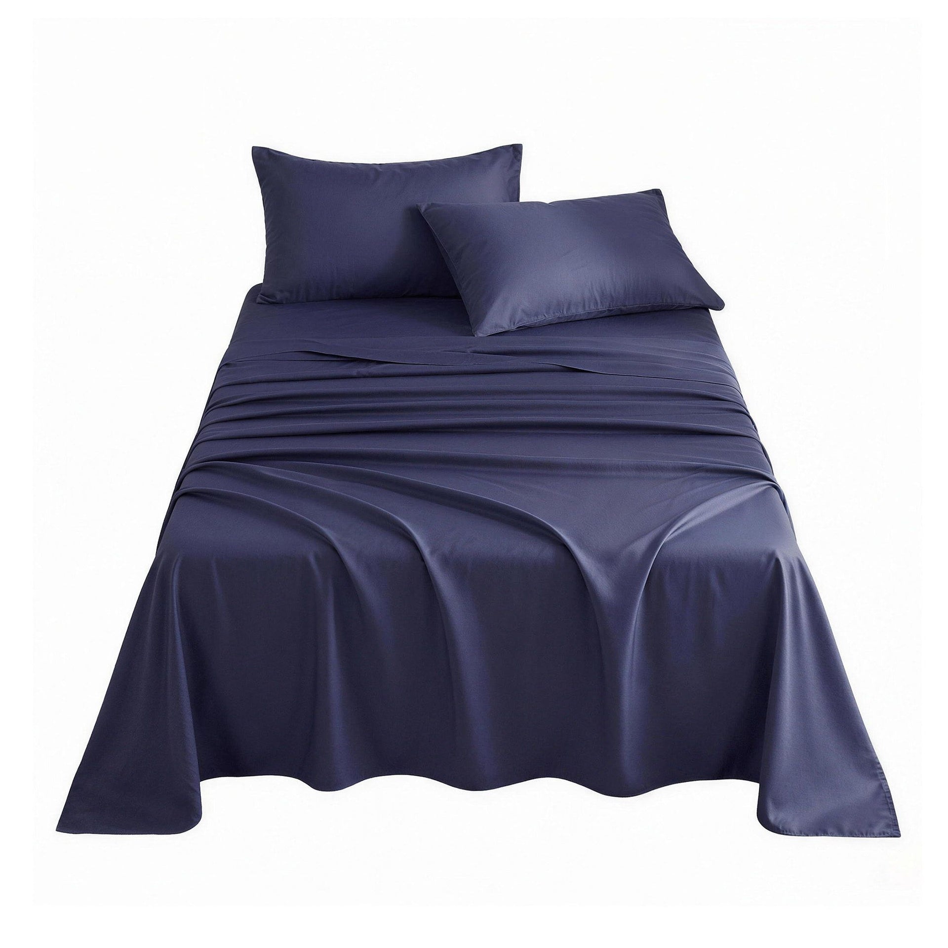 Giselle Kingsingle 500TC Cotton 4Pcs Sheet Set with 40cm Extra Deep Pocket for Thick Mattresses Sateen Weave for Sweaty Nights Navy Blue Awezingly