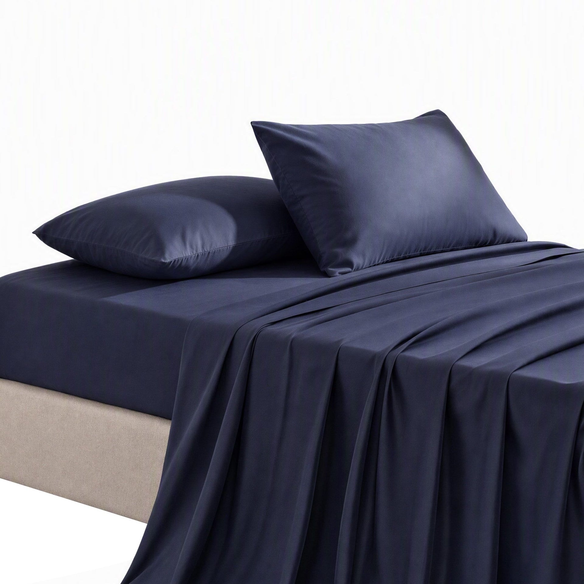 Giselle Kingsingle 500TC Cotton 4Pcs Sheet Set with 40cm Extra Deep Pocket for Thick Mattresses Sateen Weave for Sweaty Nights Navy Blue Awezingly