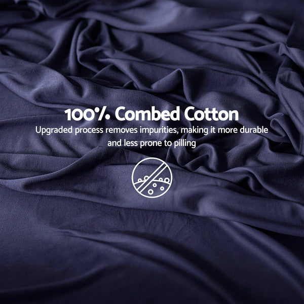 Giselle Queen 500TC Cotton 4Pcs Sheet Set with 40cm Extra Deep Pocket for Thick Mattresses Sateen Weave for Sweaty Nights Navy Blue Awezingly
