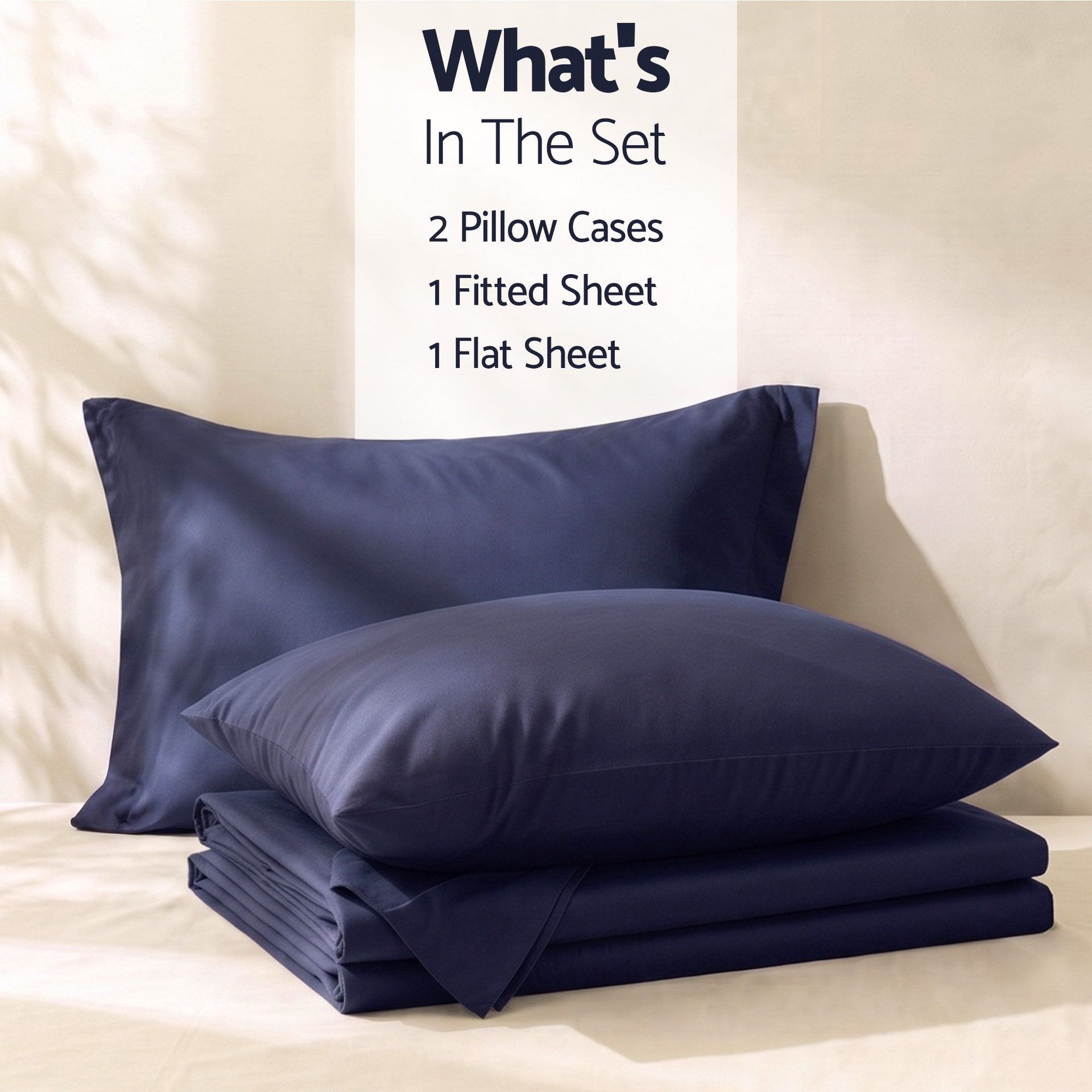 Giselle Queen 500TC Cotton 4Pcs Sheet Set with 40cm Extra Deep Pocket for Thick Mattresses Sateen Weave for Sweaty Nights Navy Blue Awezingly