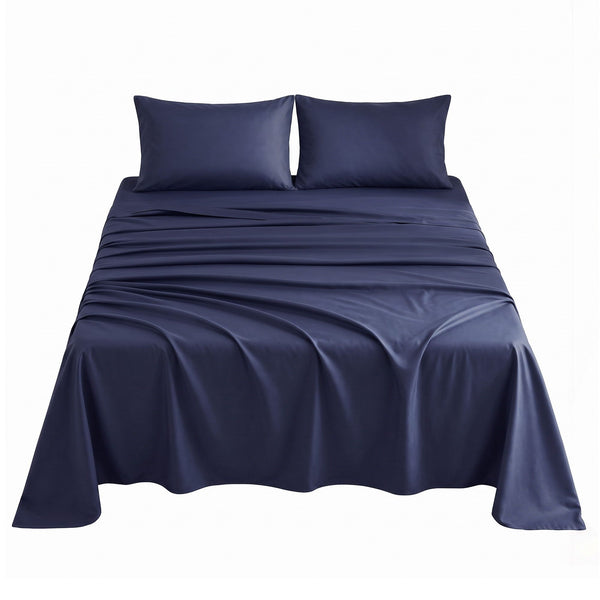 Giselle Queen 500TC Cotton 4Pcs Sheet Set with 40cm Extra Deep Pocket for Thick Mattresses Sateen Weave for Sweaty Nights Navy Blue Awezingly