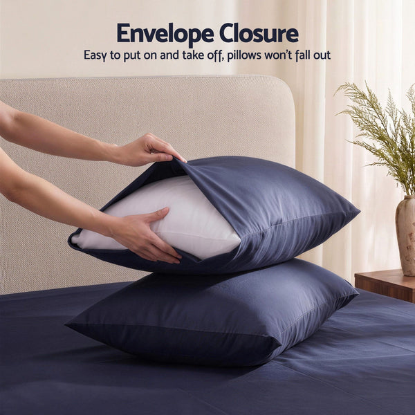 Giselle Single 500TC Cotton 4Pcs Sheet Set with 40cm Extra Deep Pocket for Thick Mattresses Sateen Weave for Sweaty Nights Navy Blue Awezingly