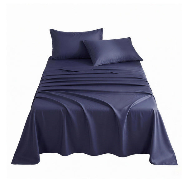 Giselle Single 500TC Cotton 4Pcs Sheet Set with 40cm Extra Deep Pocket for Thick Mattresses Sateen Weave for Sweaty Nights Navy Blue Awezingly