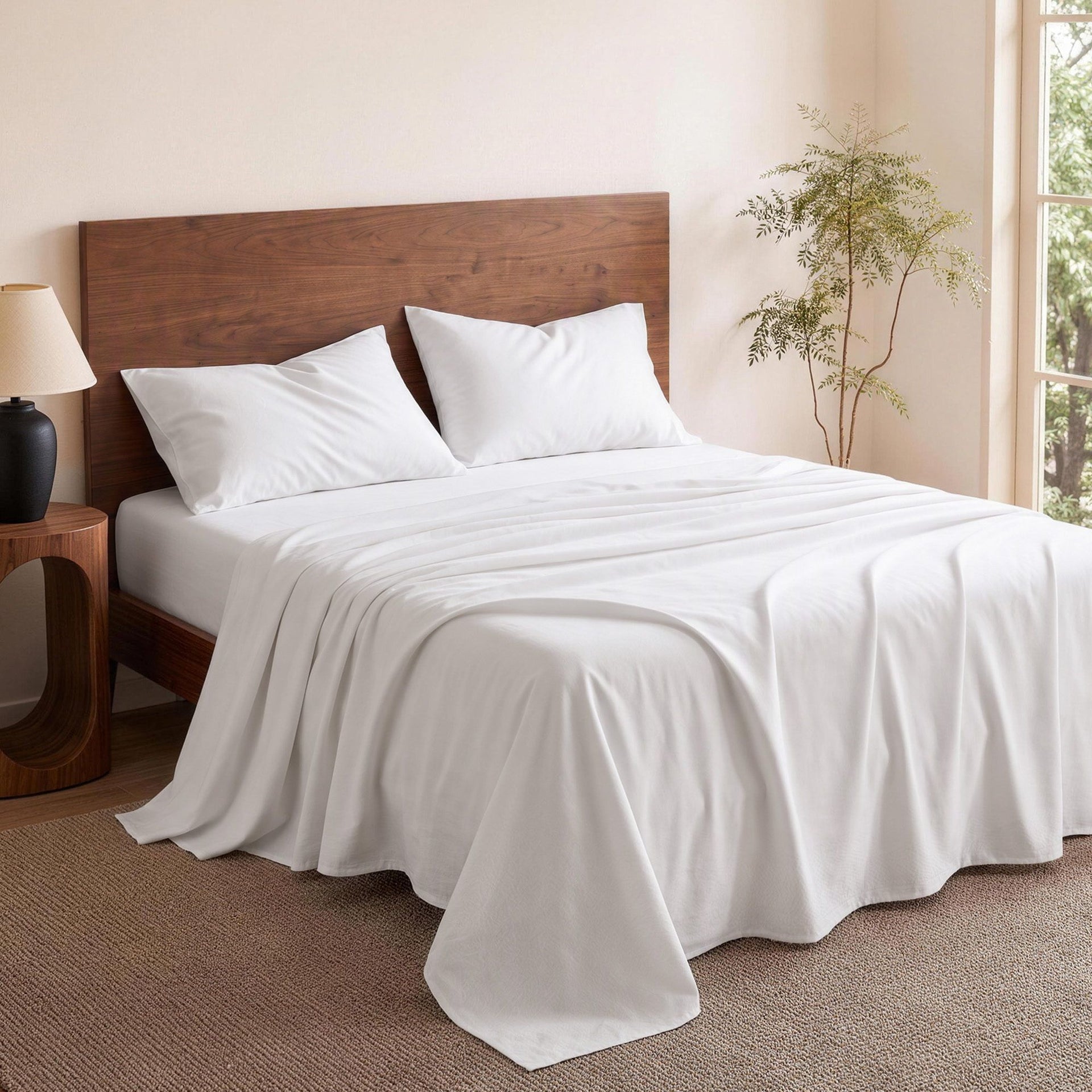 Giselle Double 500TC Cotton 4Pcs Sheet Set with 40cm Extra Deep Pocket for Thick Mattresses Sateen Weave for Sweaty Nights White Awezingly