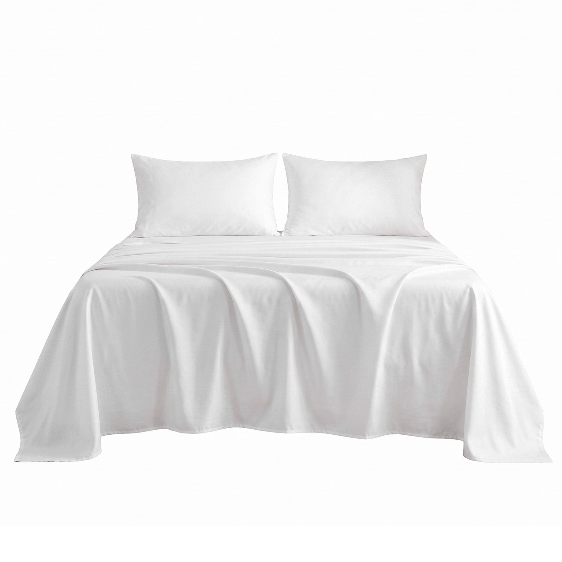 Giselle Double 500TC Cotton 4Pcs Sheet Set with 40cm Extra Deep Pocket for Thick Mattresses Sateen Weave for Sweaty Nights White Awezingly