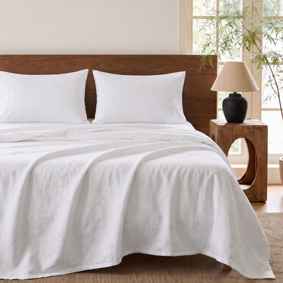 Giselle King 500TC Cotton 4Pcs Sheet Set with 40cm Extra Deep Pocket for Thick Mattresses Sateen Weave for Sweaty Nights White