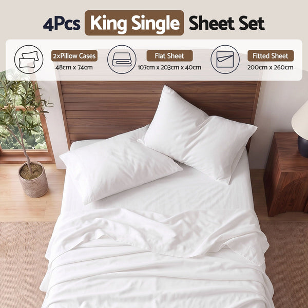 Giselle Kingsingle 500TC Cotton 4Pcs Sheet Set with 40cm Extra Deep Pocket for Thick Mattresses Sateen Weave for Sweaty Nights White Awezingly