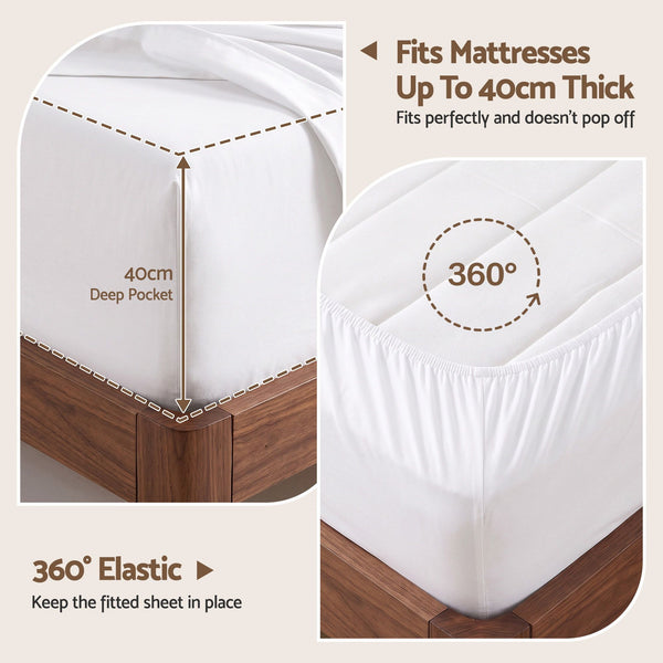 Giselle Kingsingle 500TC Cotton 4Pcs Sheet Set with 40cm Extra Deep Pocket for Thick Mattresses Sateen Weave for Sweaty Nights White Awezingly