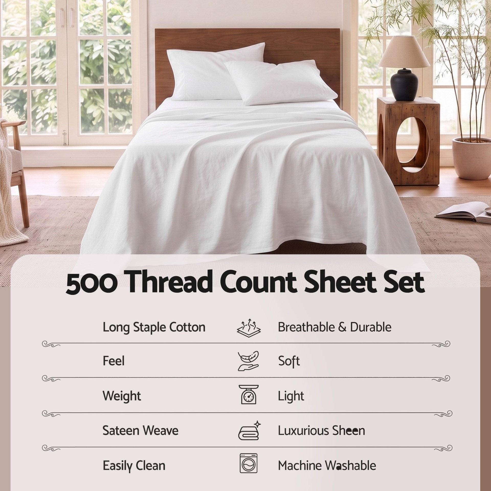 Giselle Kingsingle 500TC Cotton 4Pcs Sheet Set with 40cm Extra Deep Pocket for Thick Mattresses Sateen Weave for Sweaty Nights White Awezingly