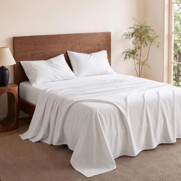 Giselle Queen 500TC Cotton 4Pcs Sheet Set with 40cm Extra Deep Pocket for Thick Mattresses Sateen Weave for Sweaty Nights White Awezingly