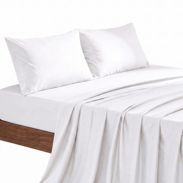 Giselle Queen 500TC Cotton 4Pcs Sheet Set with 40cm Extra Deep Pocket for Thick Mattresses Sateen Weave for Sweaty Nights White Awezingly