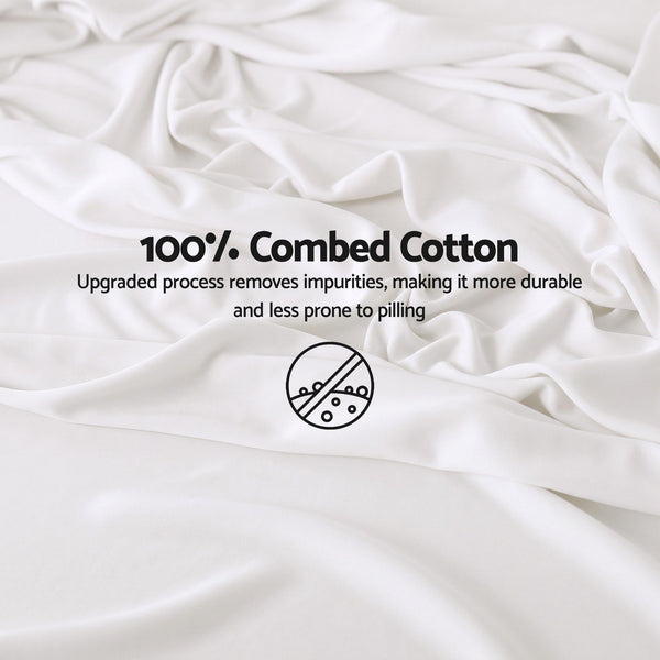 Giselle Single 500TC Cotton 4Pcs Sheet Set with 40cm Extra Deep Pocket for Thick Mattresses Sateen Weave for Sweaty Nights White Awezingly
