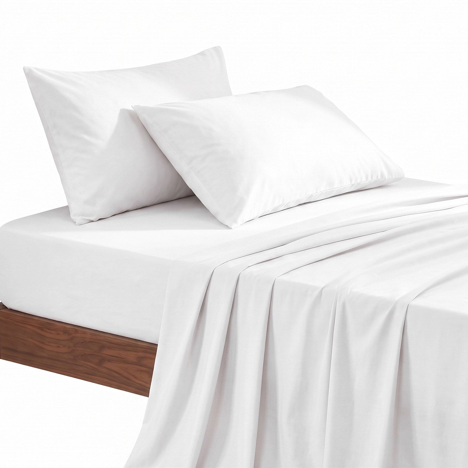 Giselle Single 500TC Cotton 4Pcs Sheet Set with 40cm Extra Deep Pocket for Thick Mattresses Sateen Weave for Sweaty Nights White Awezingly