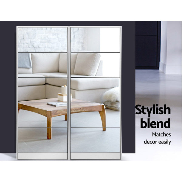 Artiss 5 Drawer Mirrored Wooden Shoe Cabinet - White Artiss