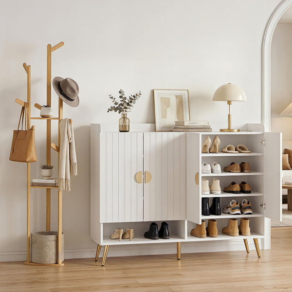 Artiss Shoe Rack Cabinet & Clothes Rack Set Storage Shelf White Pine Awezingly