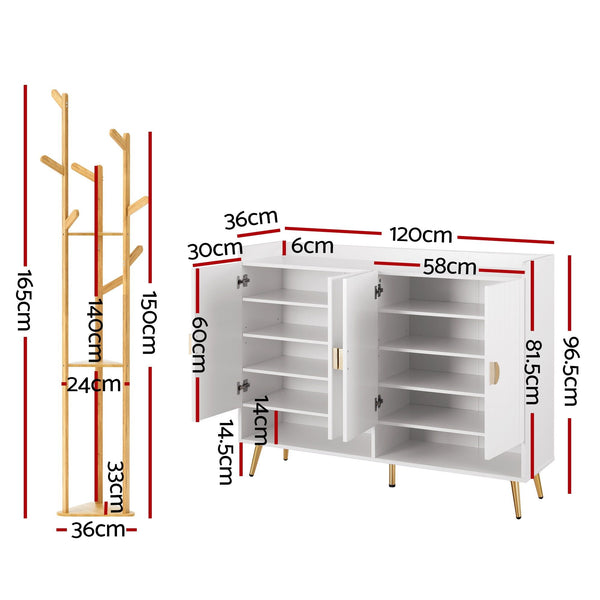 Artiss Shoe Rack Cabinet & Clothes Rack Set Storage Shelf White Pine Awezingly