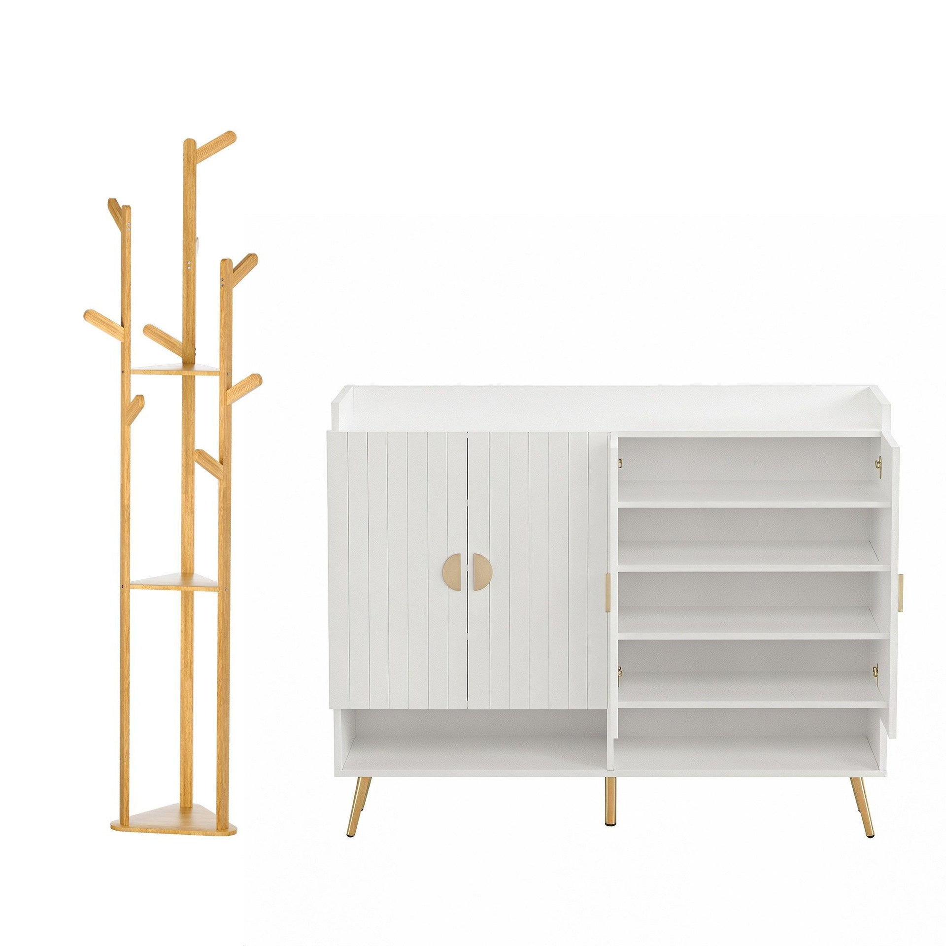 Artiss Shoe Rack Cabinet & Clothes Rack Set Storage Shelf White Pine Awezingly