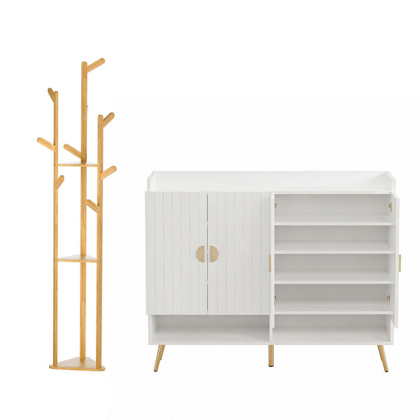 Artiss Shoe Rack Cabinet & Clothes Rack Set Storage Shelf White Pine Awezingly