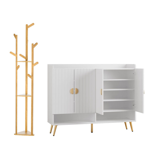 Artiss Shoe Rack Cabinet & Clothes Rack Set Storage Shelf White Pine Awezingly