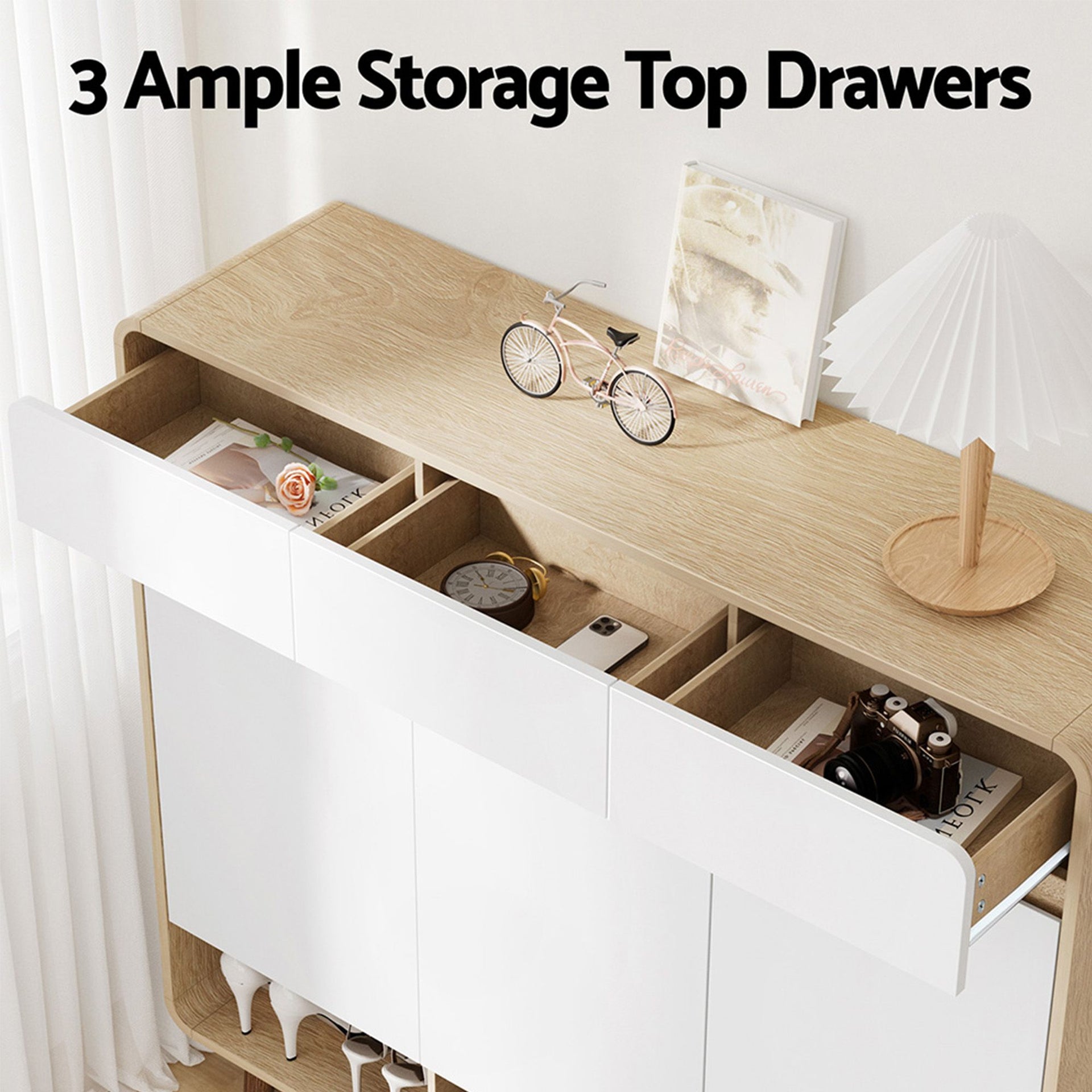 Artiss Shoe Rack Cabinet Wooden & Bamboo Clothes Rack Set Storage Shelf White Pine Awezingly