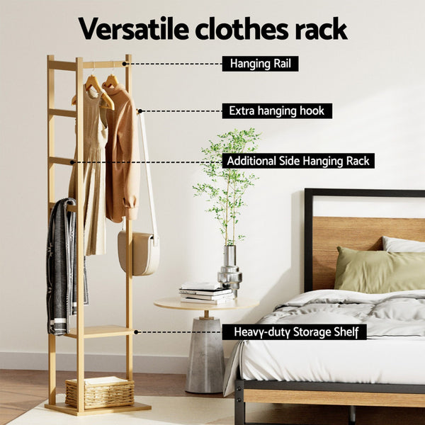 Artiss Shoe Rack Cabinet Wooden & Bamboo Clothes Rack Set Storage Shelf White Pine Awezingly